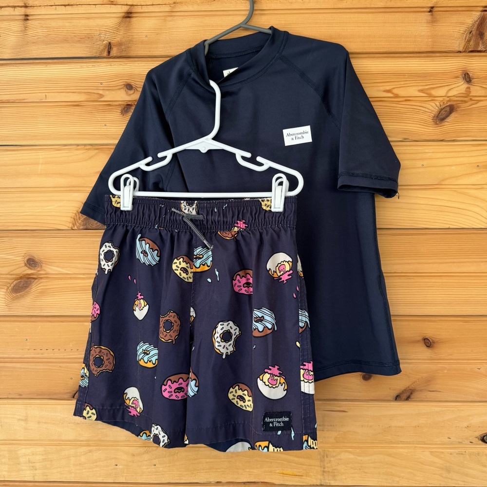 ABERCROMBIE & FITCH | boy’s rashguard and swim trunks swimsuit - doughnuts